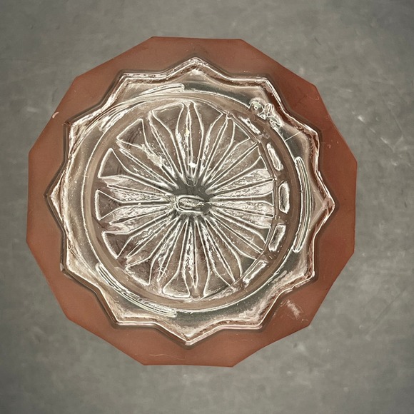 Vtg Frosted Pink Peach Diamond Cut Glass Vase Art Deco Style 6" Teardrop Shape - Picture 3 of 6